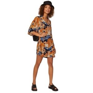 R13 Hawaiian Print Romper in Orange Tiger